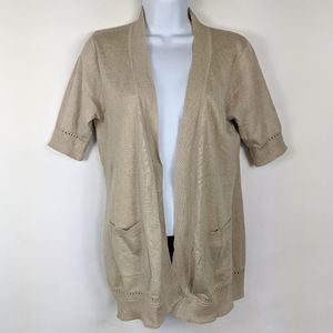 M&Co Beige Tan Short Sleeve Cardigan Sweater Top S